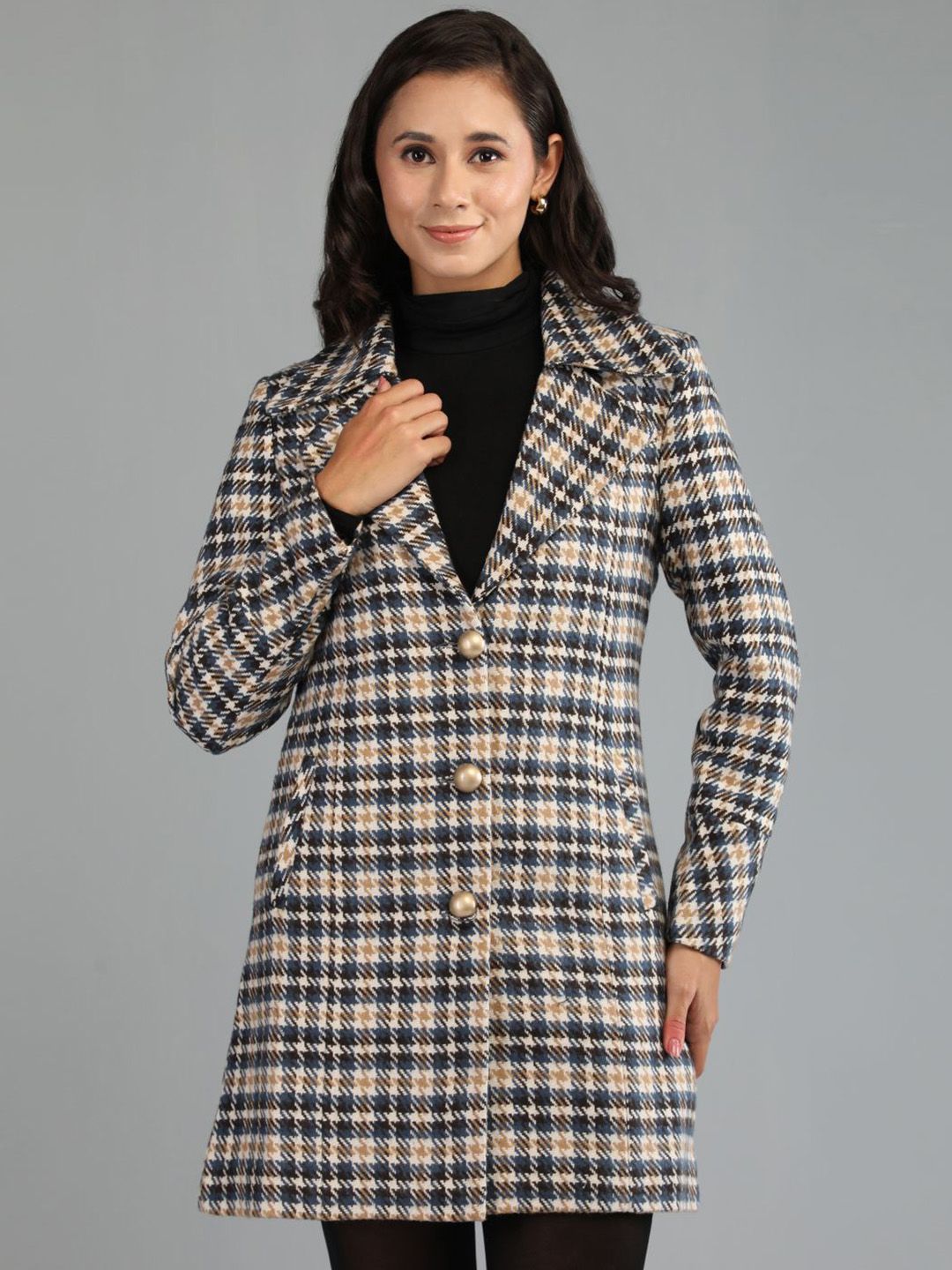 HONNETE Women Regular Fit Checked Single Breasted Trench Coat-picture-24