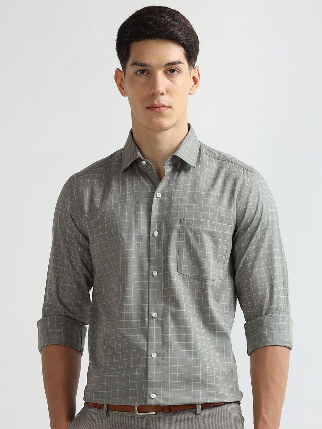 Arrow Men Manhattan Slim Fit Windowpane Checked Spread Collar Pure Cotton Formal Shirt-picture-13