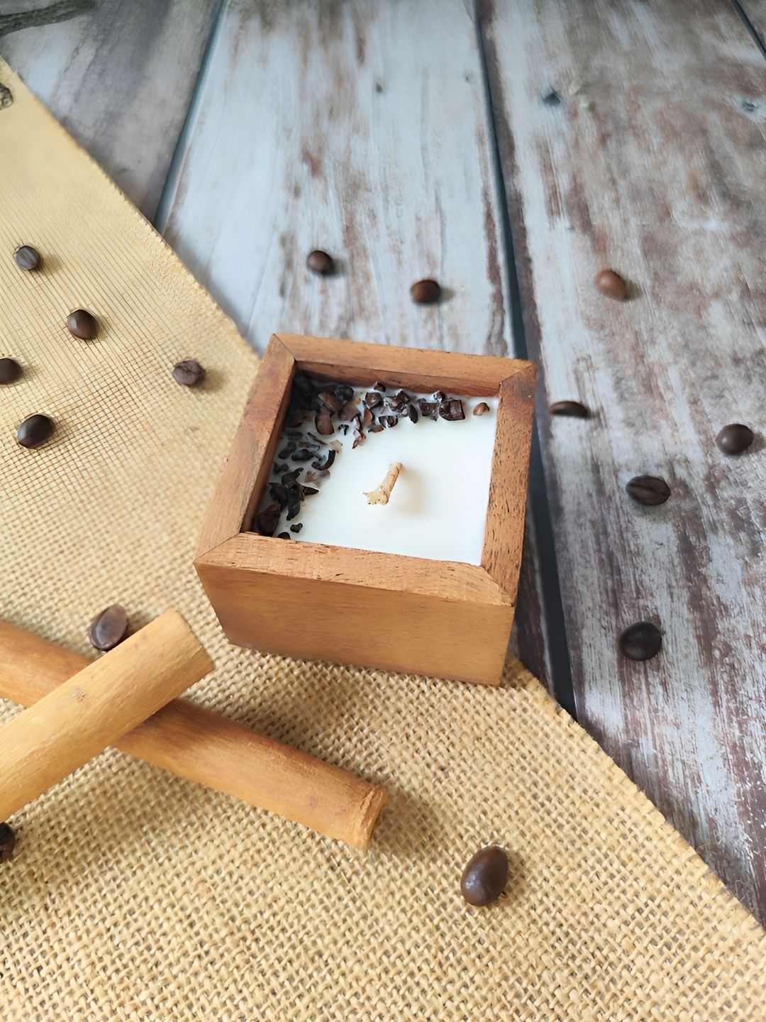 Candle Nest Brown & White Coffee Scented Wooden Jar Candle-image-11