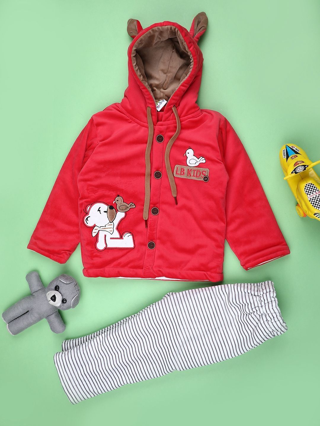 V-Mart Infant Boys Printed Hooded Pure Cotton Sweatshirt With Pajamas-picture-21