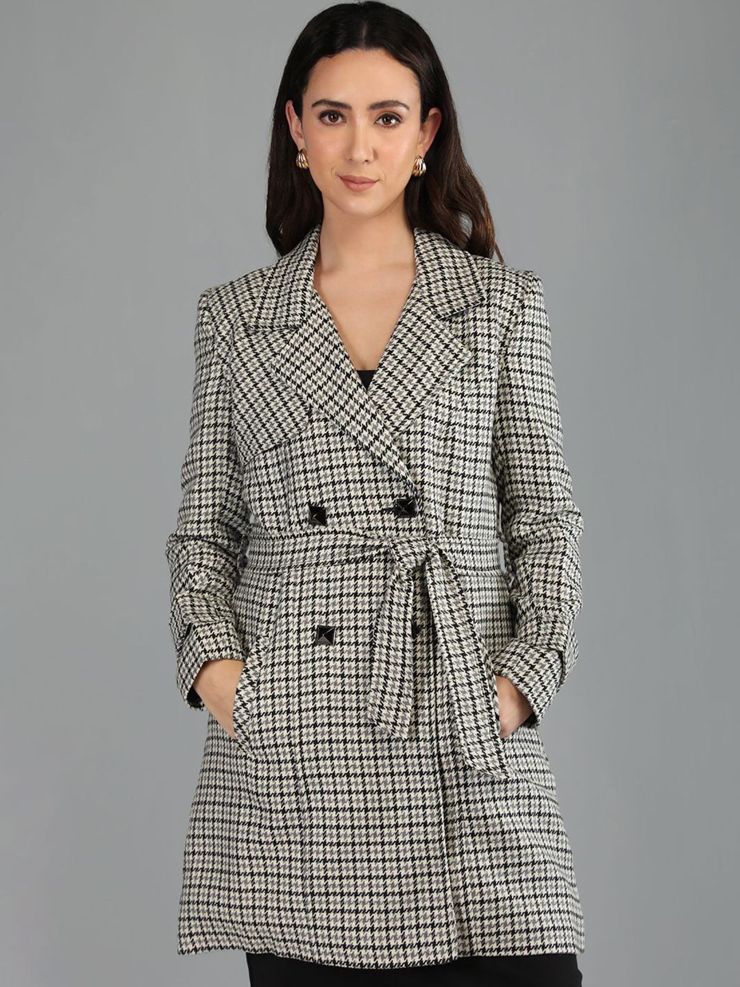 HONNETE Women Checked Single Breasted Winter Coat-picture-14