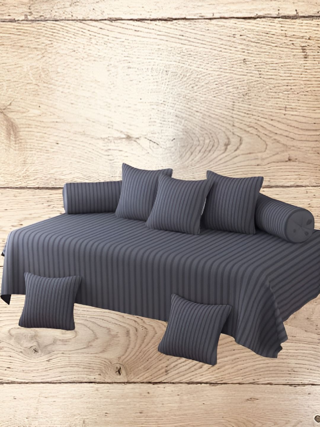 WELLNEST Grey Set Of 8 Striped Cotton Diwan Set-picture-44