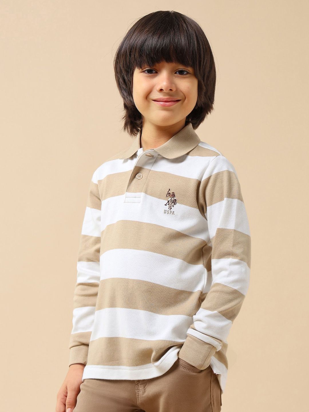 U.S. Polo Assn. Kids Boys Striped Pure Cotton Polo Collar T-shirt-picture-26