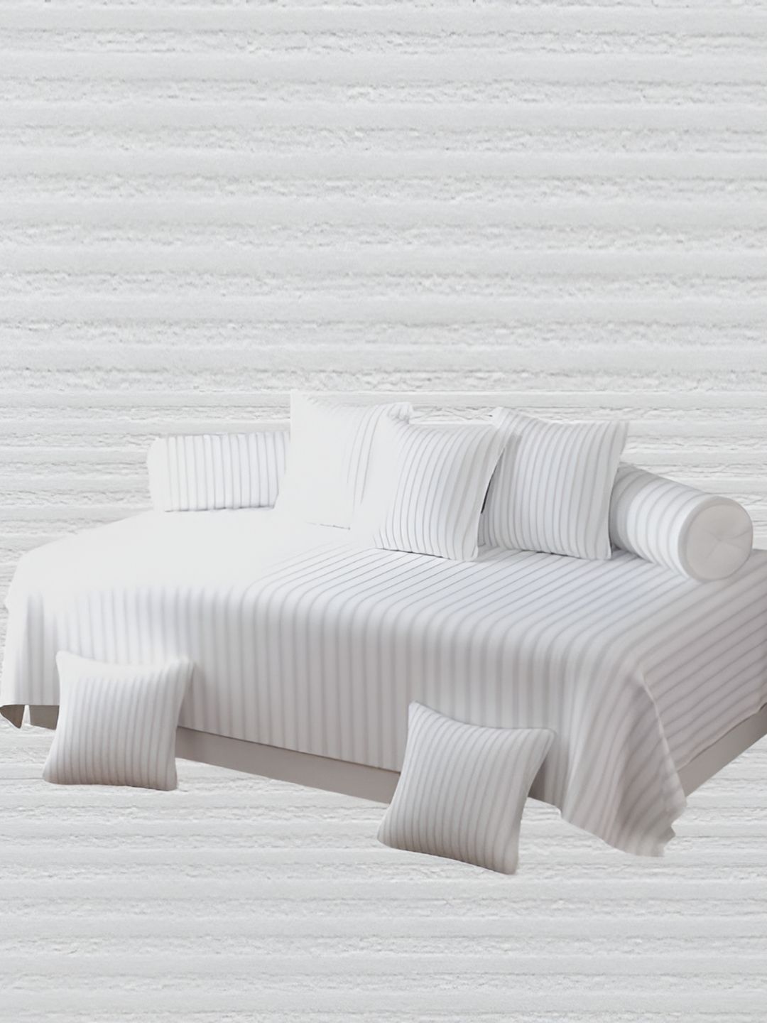 WELLNEST 8Pcs White Striped Cotton Diwan Set-picture-33