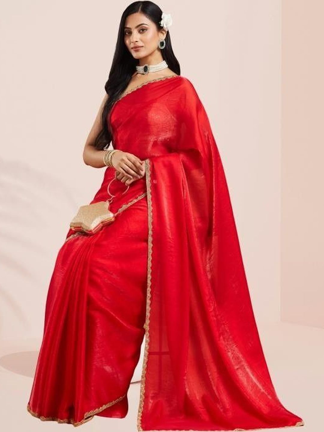 LOROFY Embellished Beads and Stones Tissue Tussar Saree-picture-20