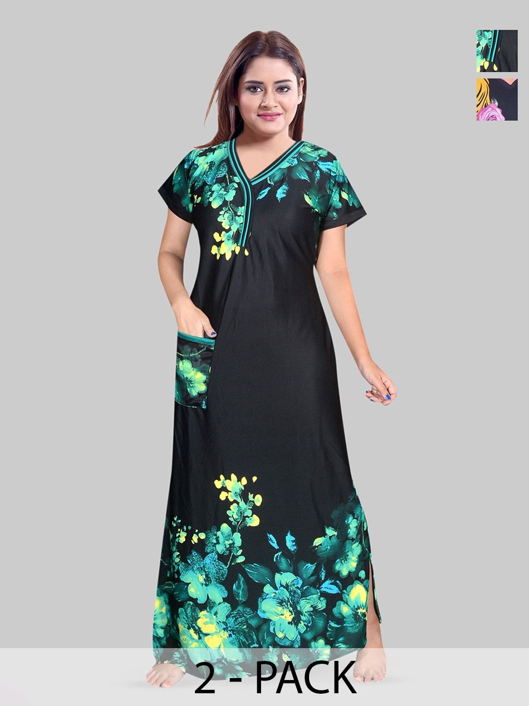 PURSA Women Pack of 2 Printed Maxi Nightdress-picture-37