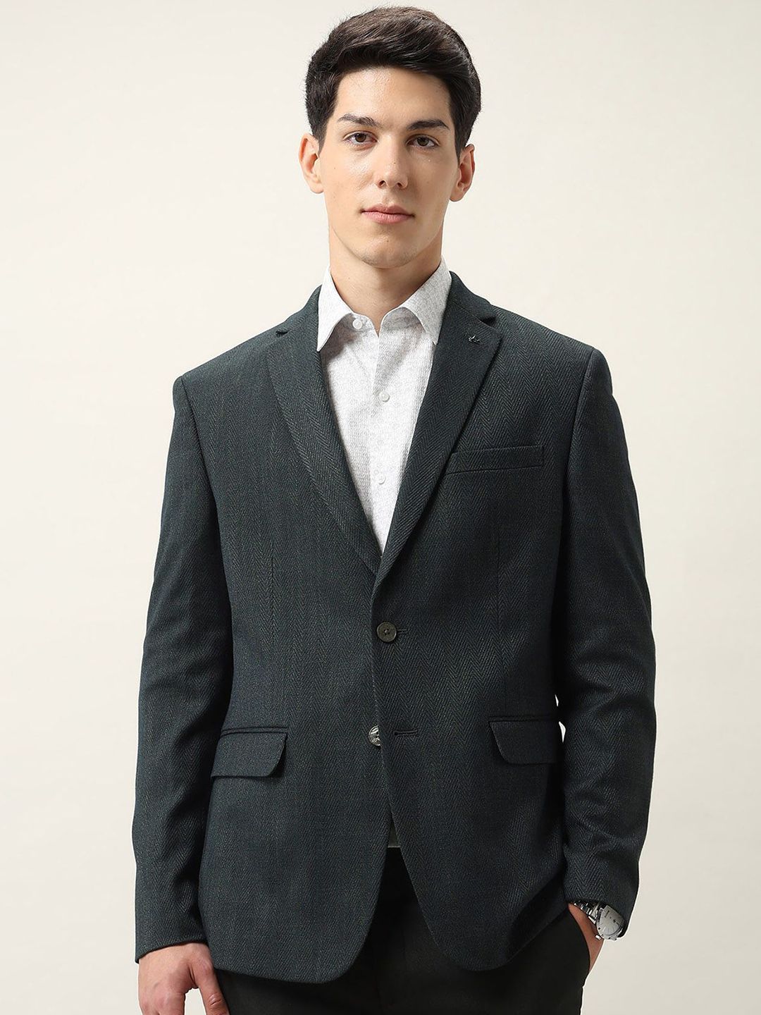 Arrow Self Design Tailored Fit Single-Breasted Notched Collar Formal Blazer-picture-32
