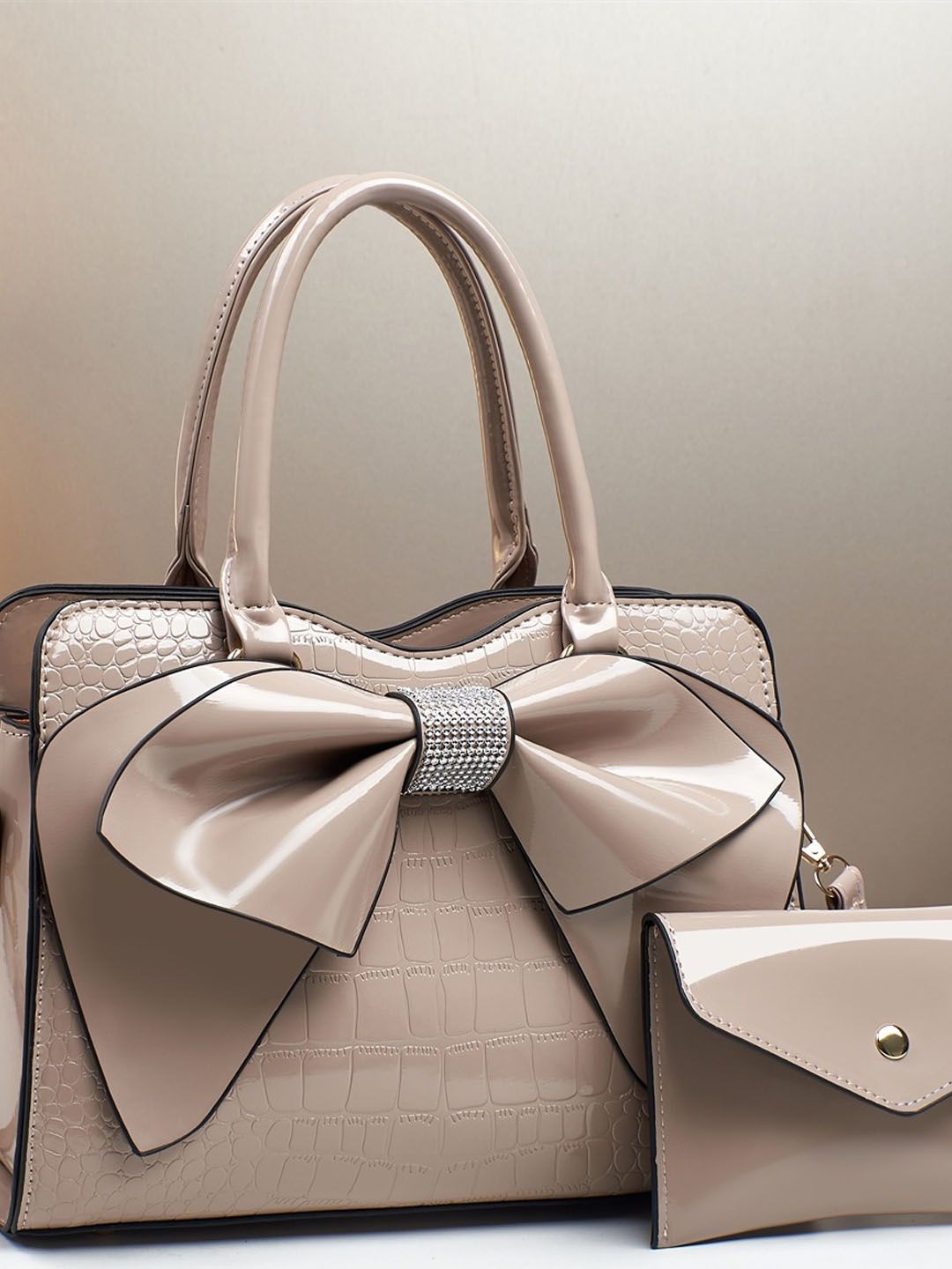 StyleCast Women Textured Structured Bow Detail Handheld Bag with Pouch-picture-15