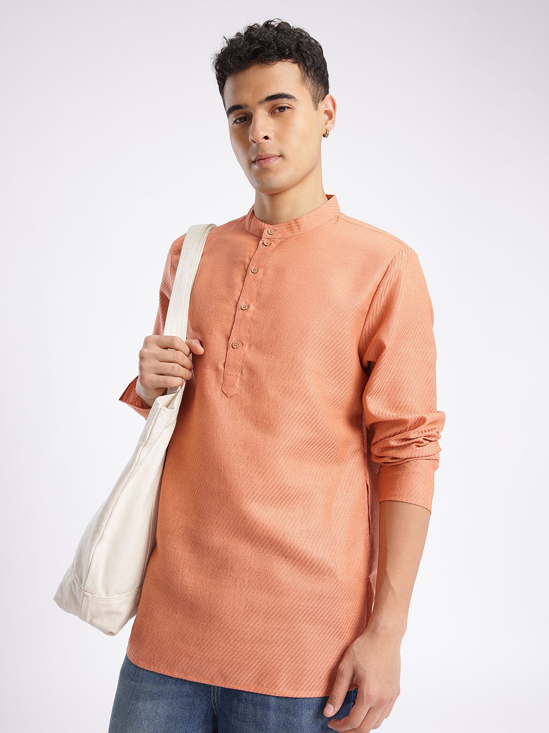 Anouk Rustic Woven Designed Band Collar Straight Kurta-picture-48