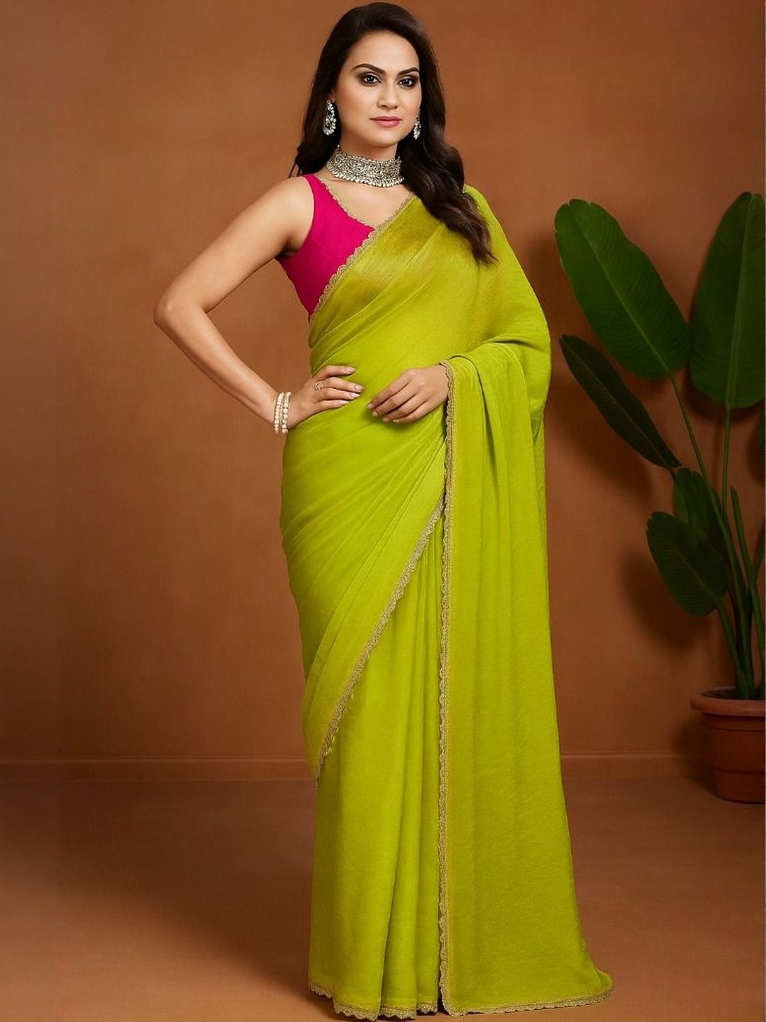 VRAGI Embellished Beads & Stones Pure Chiffon Saree with Blouse Piece-picture-51