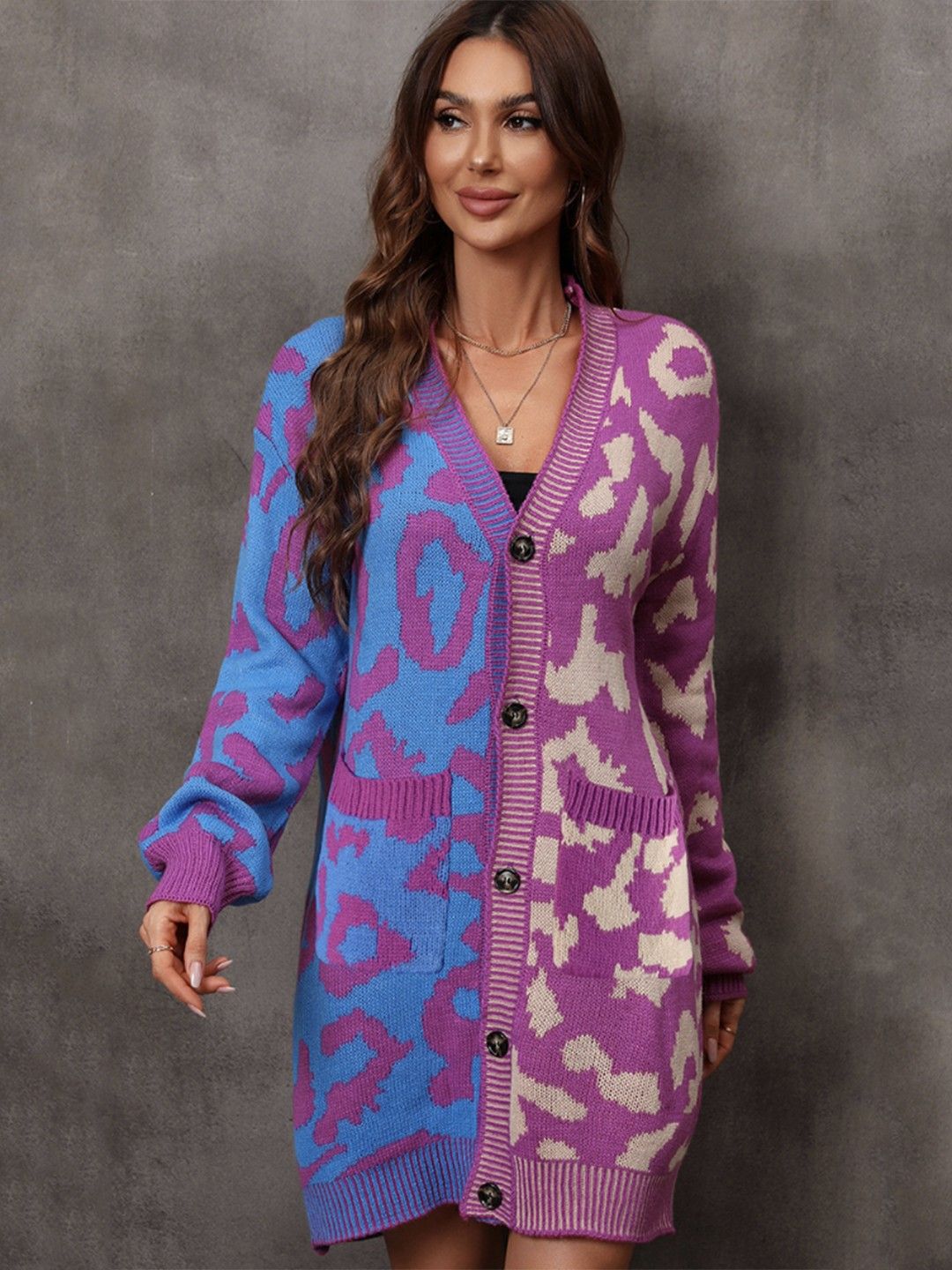 DressBerry Women Purple Polyester Printed Longline Cardigan-image-6