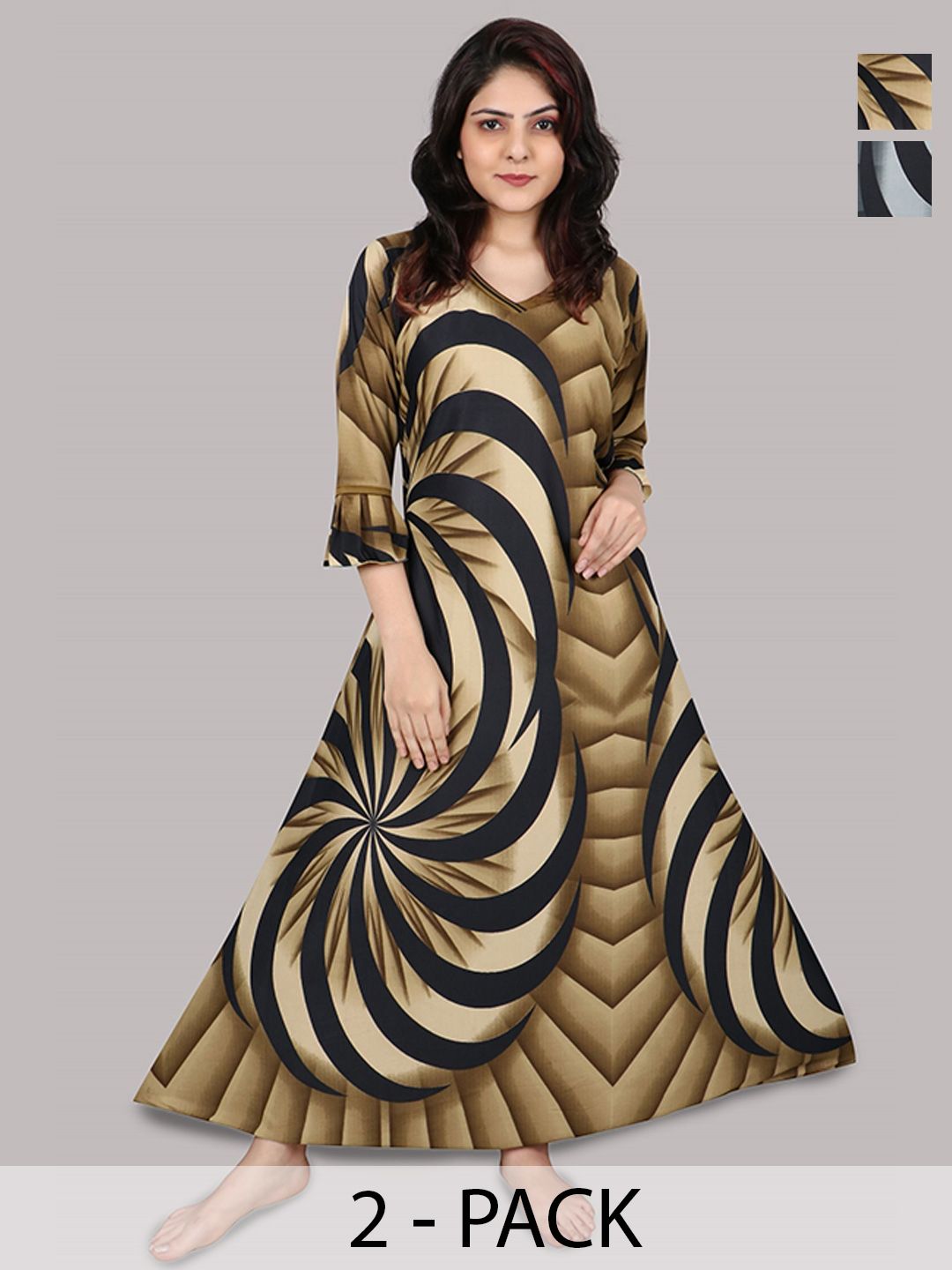 PURSA Women Pack Of 2 Printed Maxi Nightdress-picture-26