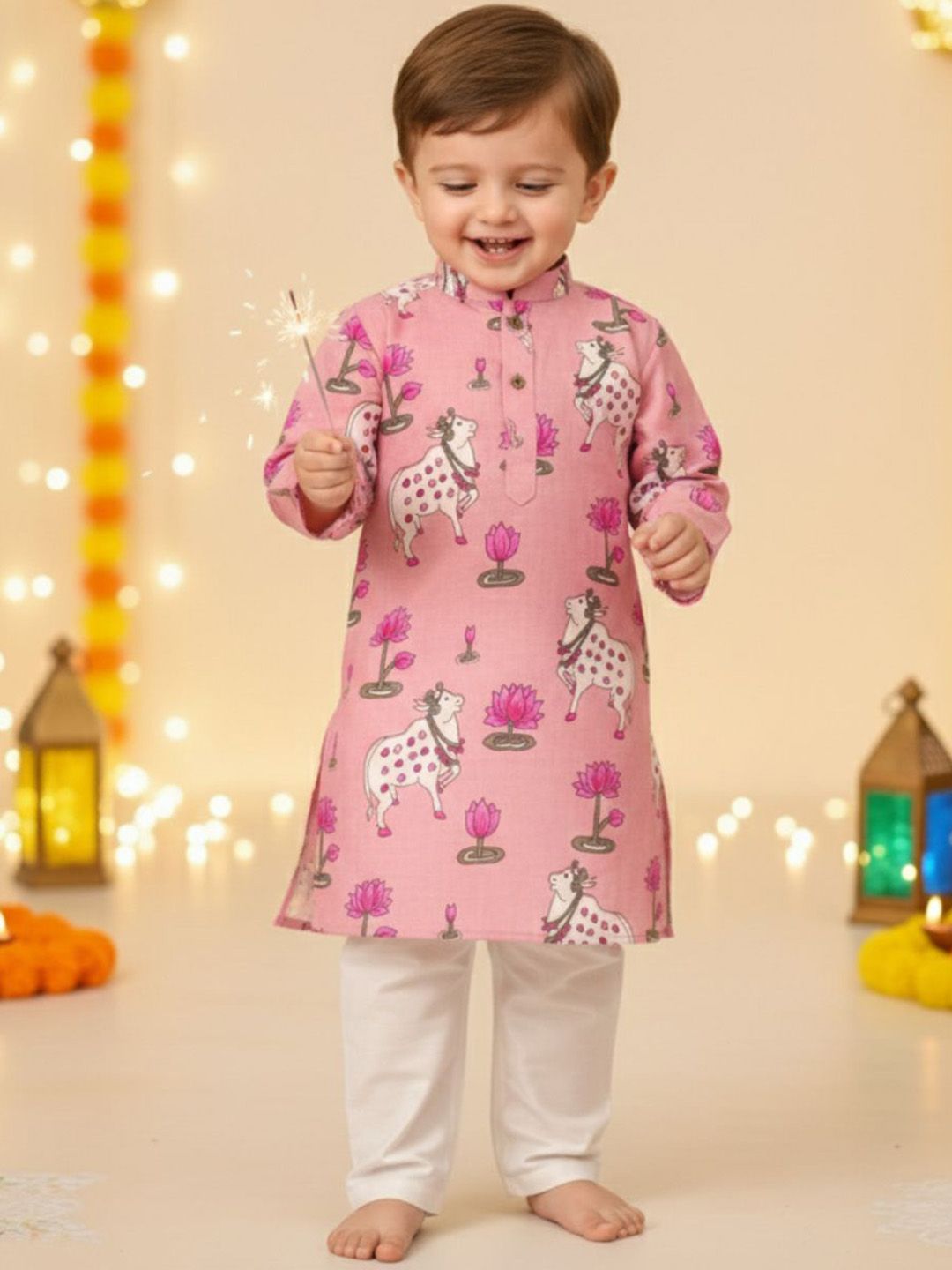 Sangria Infant Boys Pichwai Printed Pure Cotton Kurta & Pyjamas