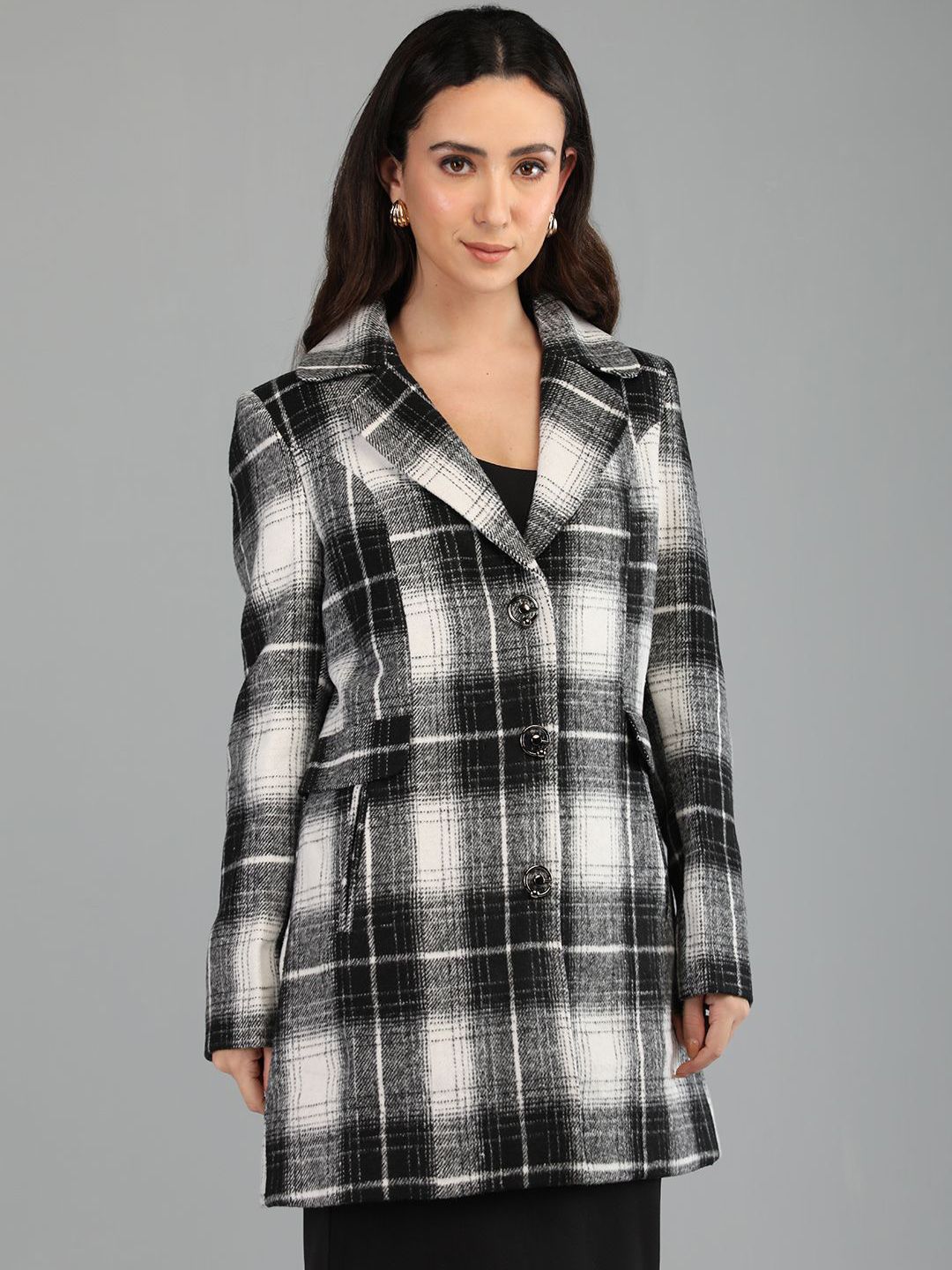 HONNETE Women Checked Single Breasted Trench Coat-picture-13