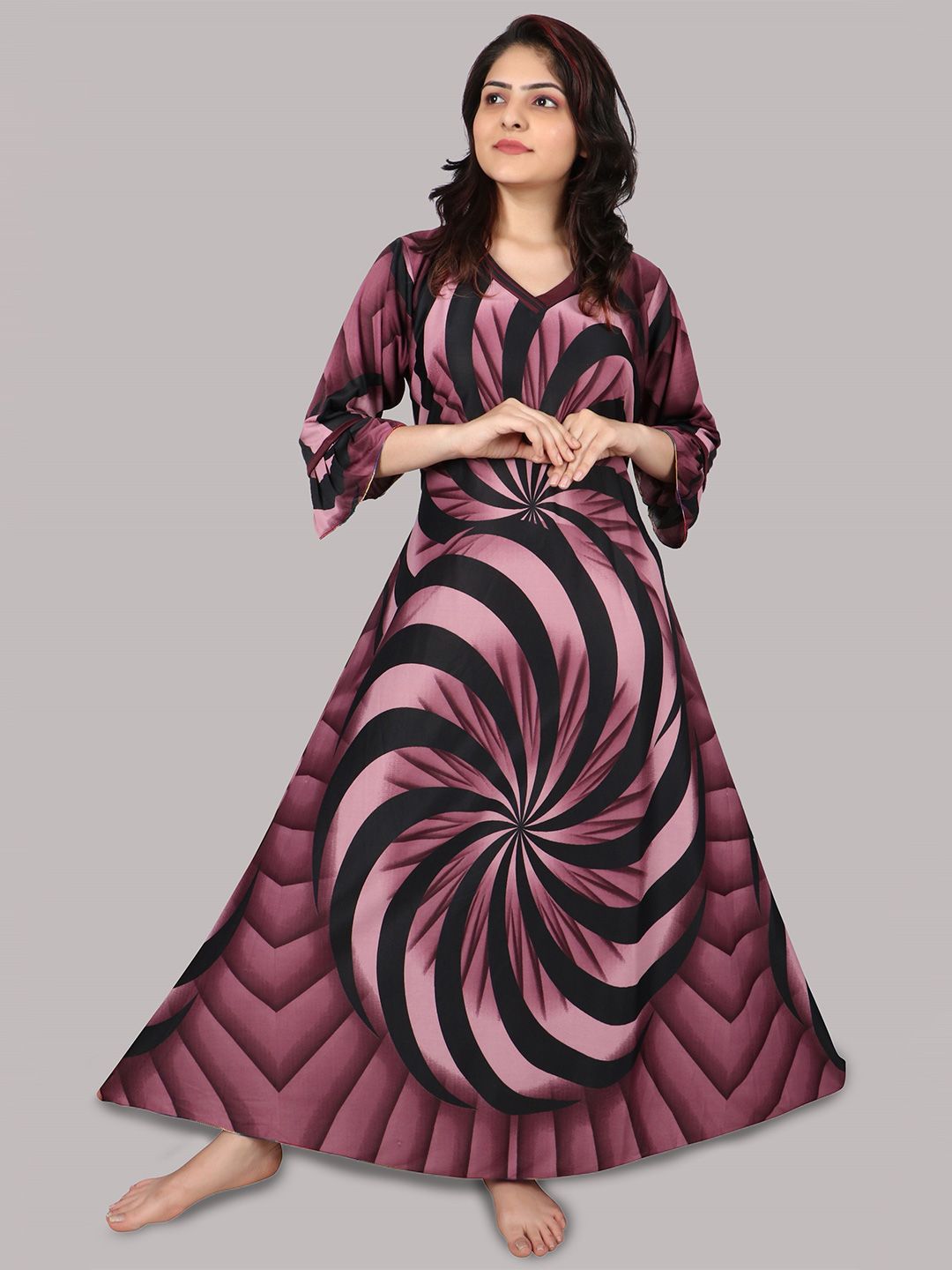 PURSA Women Multicolor Satin Printed Maxi Nightdress-picture-33