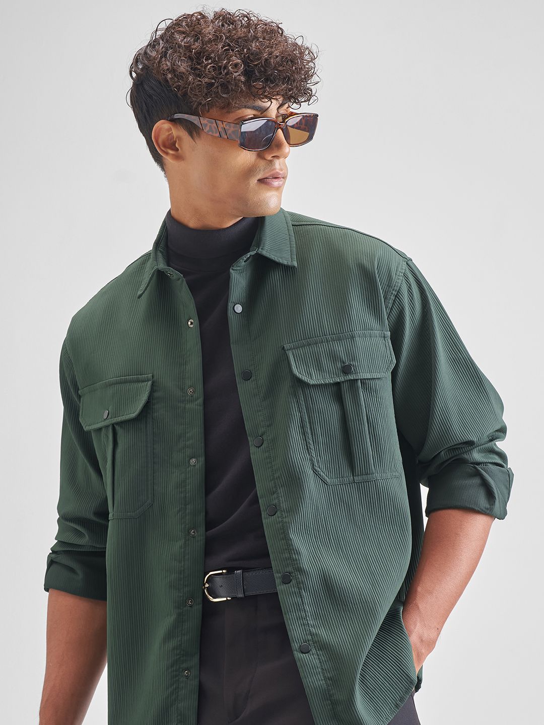 HIGHLANDER Textured Spread Collar Oversized Shirt-picture-24