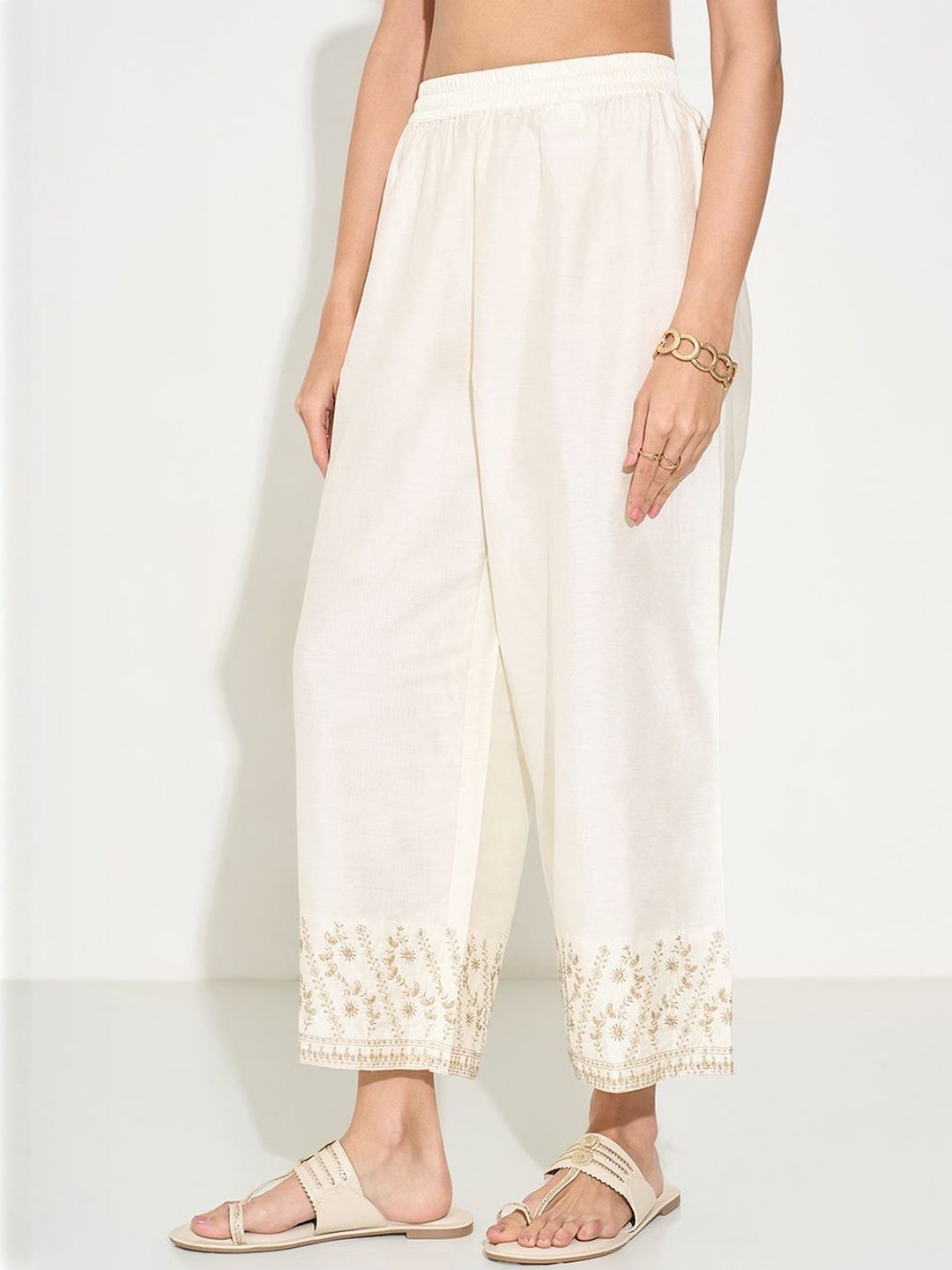 RANGMANCH BY PANTALOONS Women Embroidered Straight Fit Trousers-picture-17