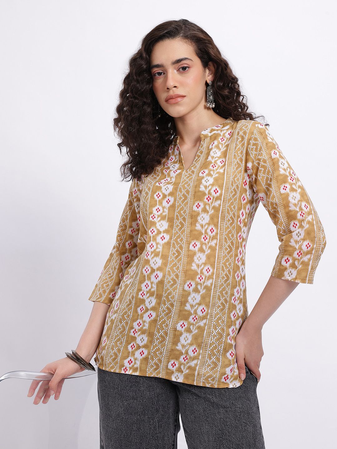 Anouk Rustic Geometric Print Mandarin Collar Cotton Kurti-image-46