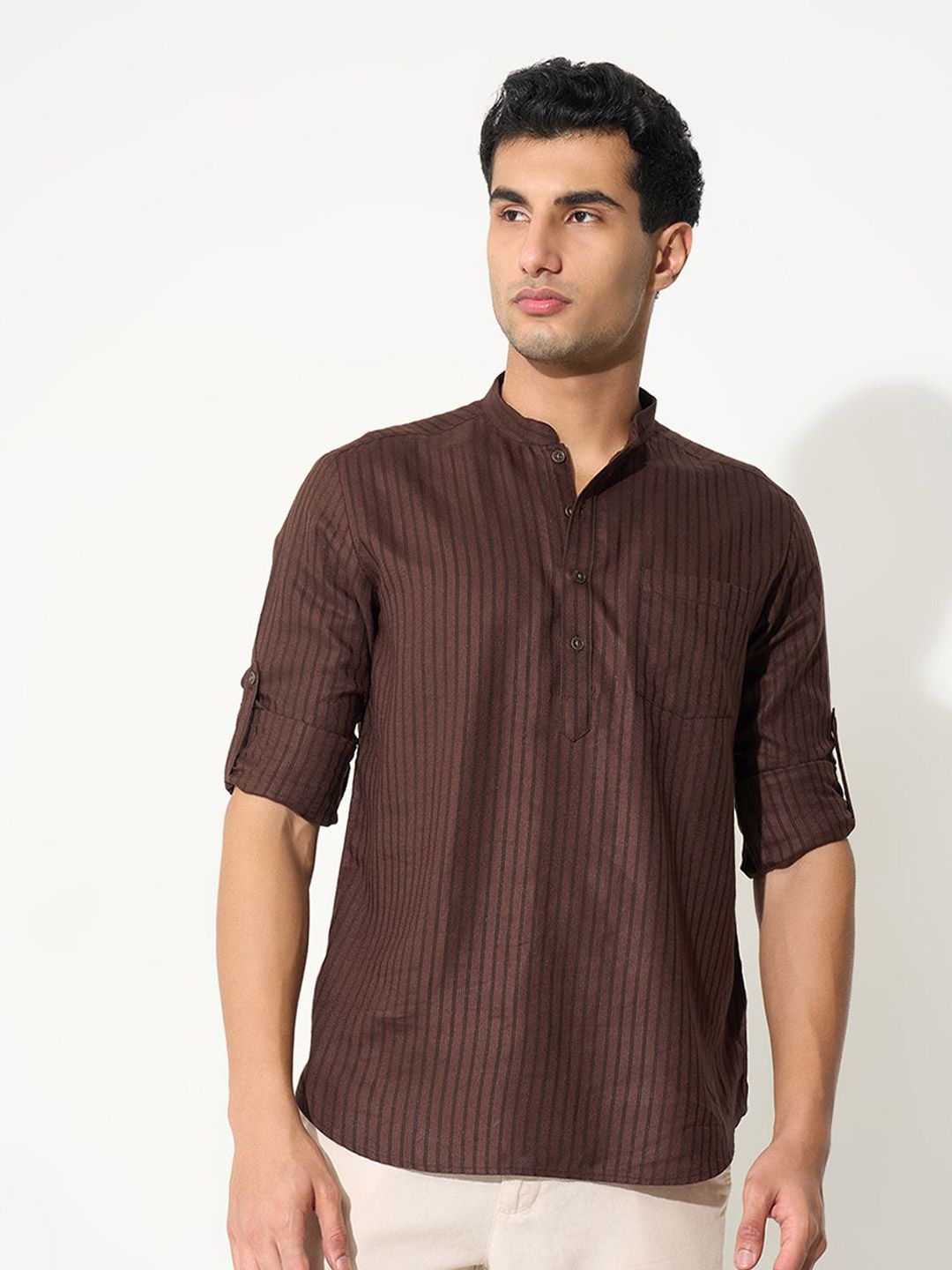 indus route by Pantaloons Men Thread Work Dobby Pathani Kurta-picture-25