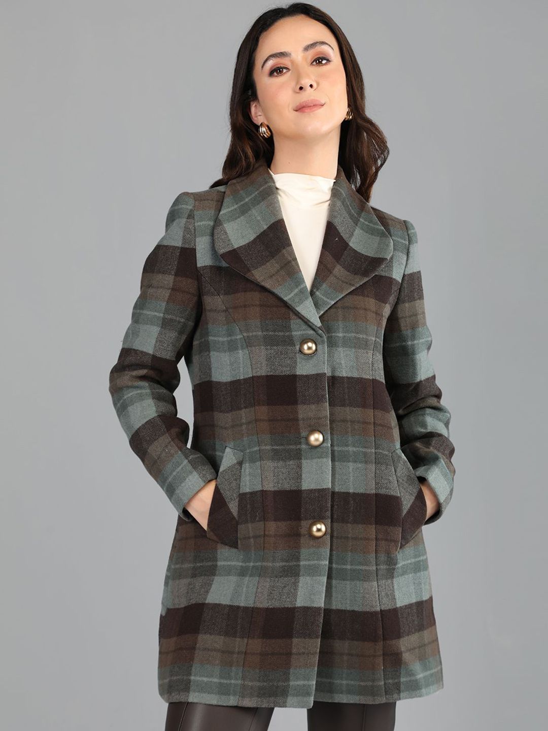 HONNETE Women Checked Single Breasted Trench Coat-picture-20