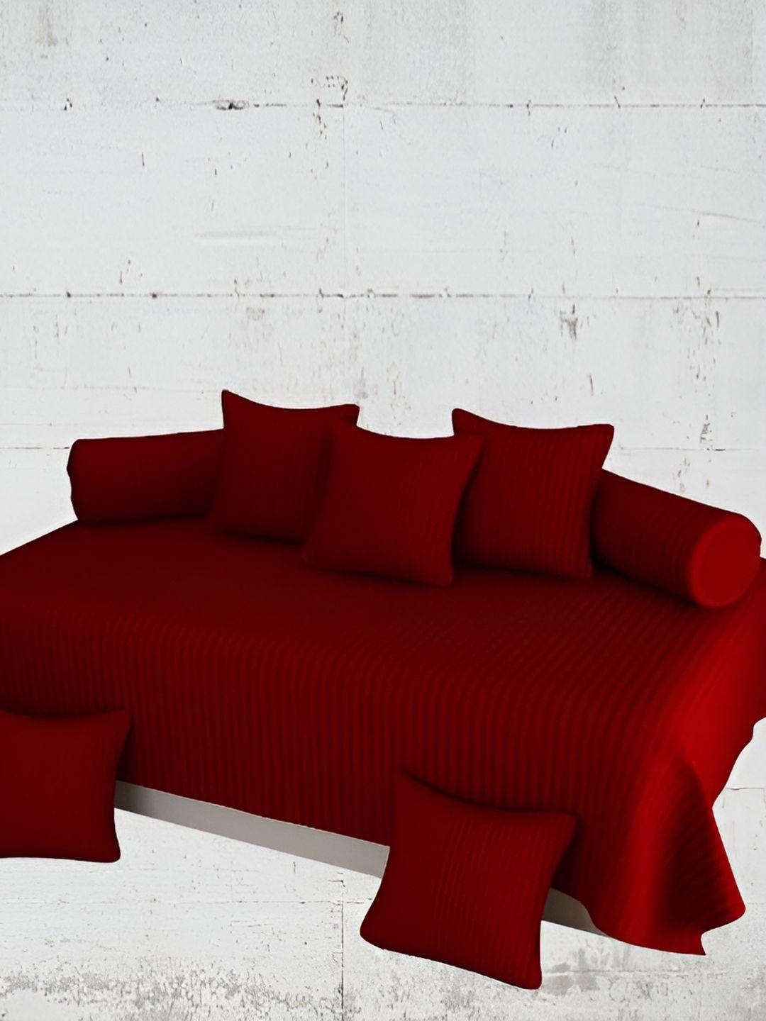 WELLNEST Set Of 8 Red Striped Cotton Diwan Set-image-16