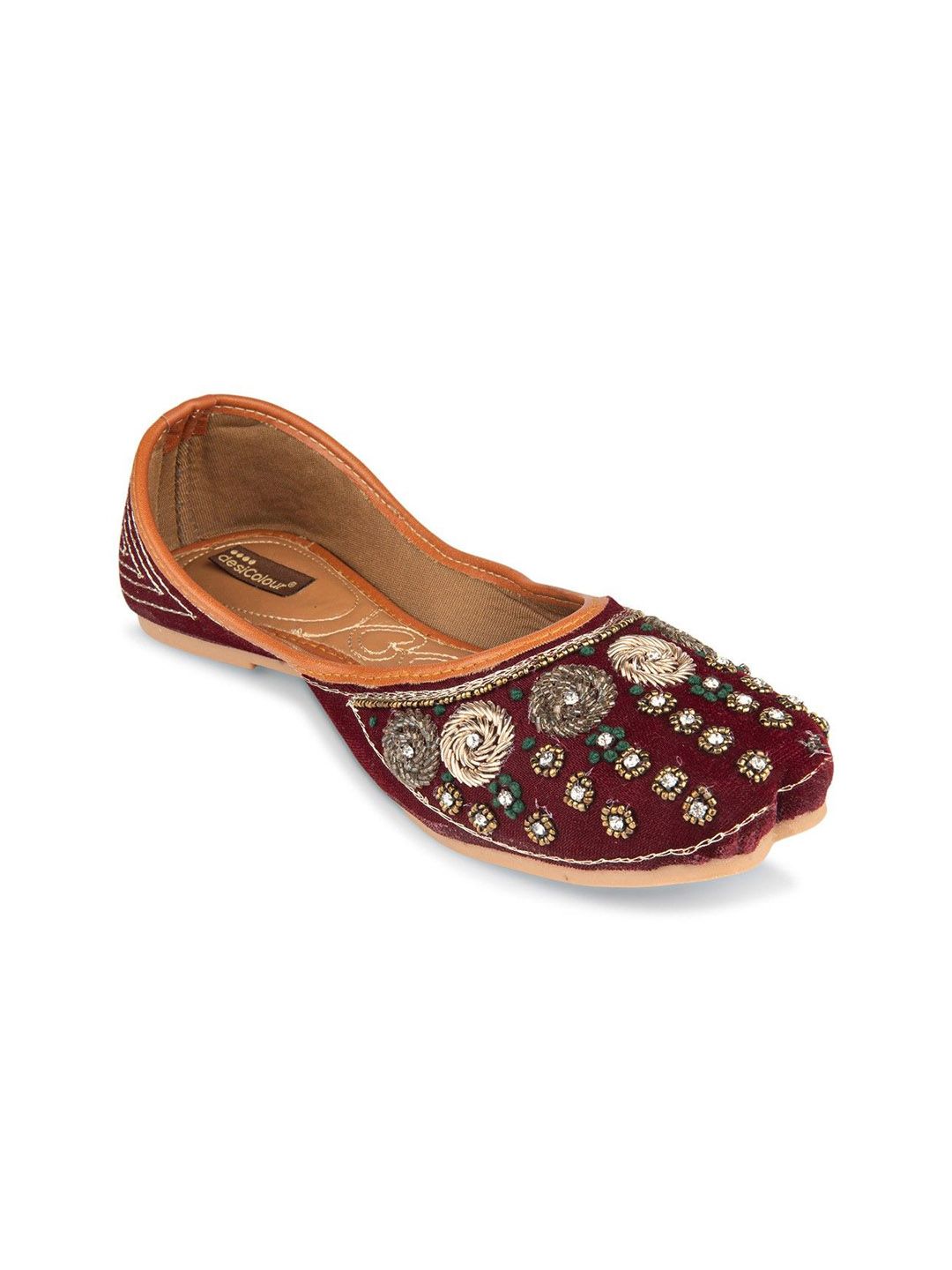 DESI COLOUR Floral Embellished Round Toe Velvet Ethnic Mojaris-picture-25