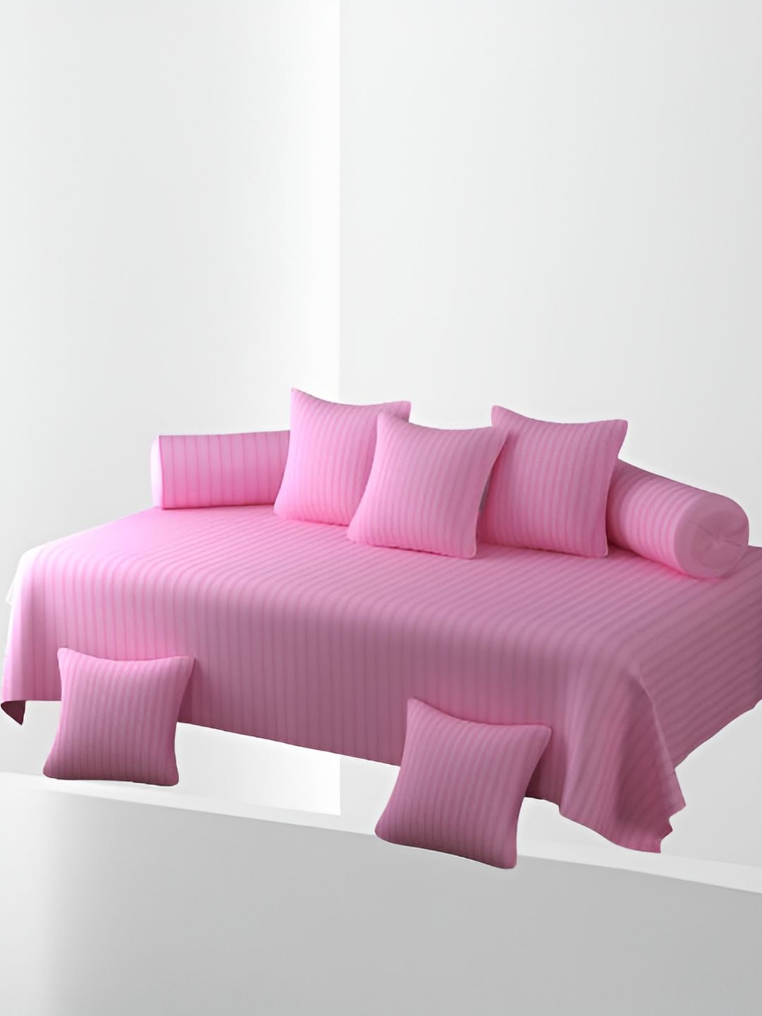 WELLNEST Set of 8 Pink Striped Cotton Diwan Set-picture-50