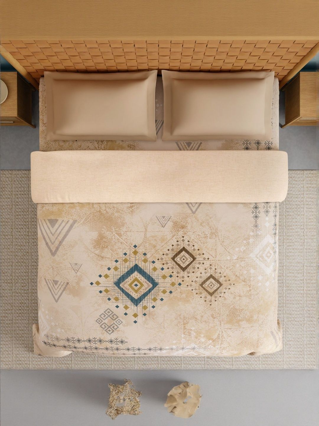 SPACES Aztec Beige & Blue Geometric Printed AC Room Pure Cotton 210 GSM Double King Quilt-image-38