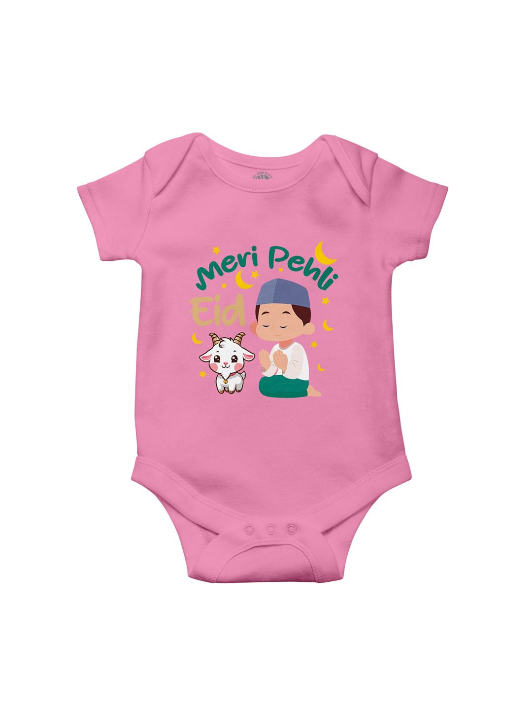 THE PRINT PLATTER Infants My First Eid Printed Envelope Neck Cotton Bodysuit-picture-58