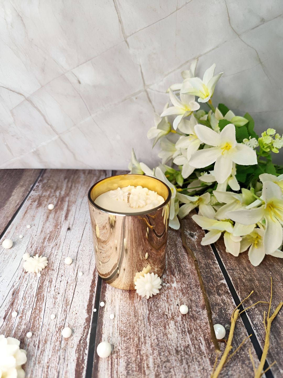 Candle Nest Gold-Toned & Off White Jasmine Scented Jar Candle-picture-37