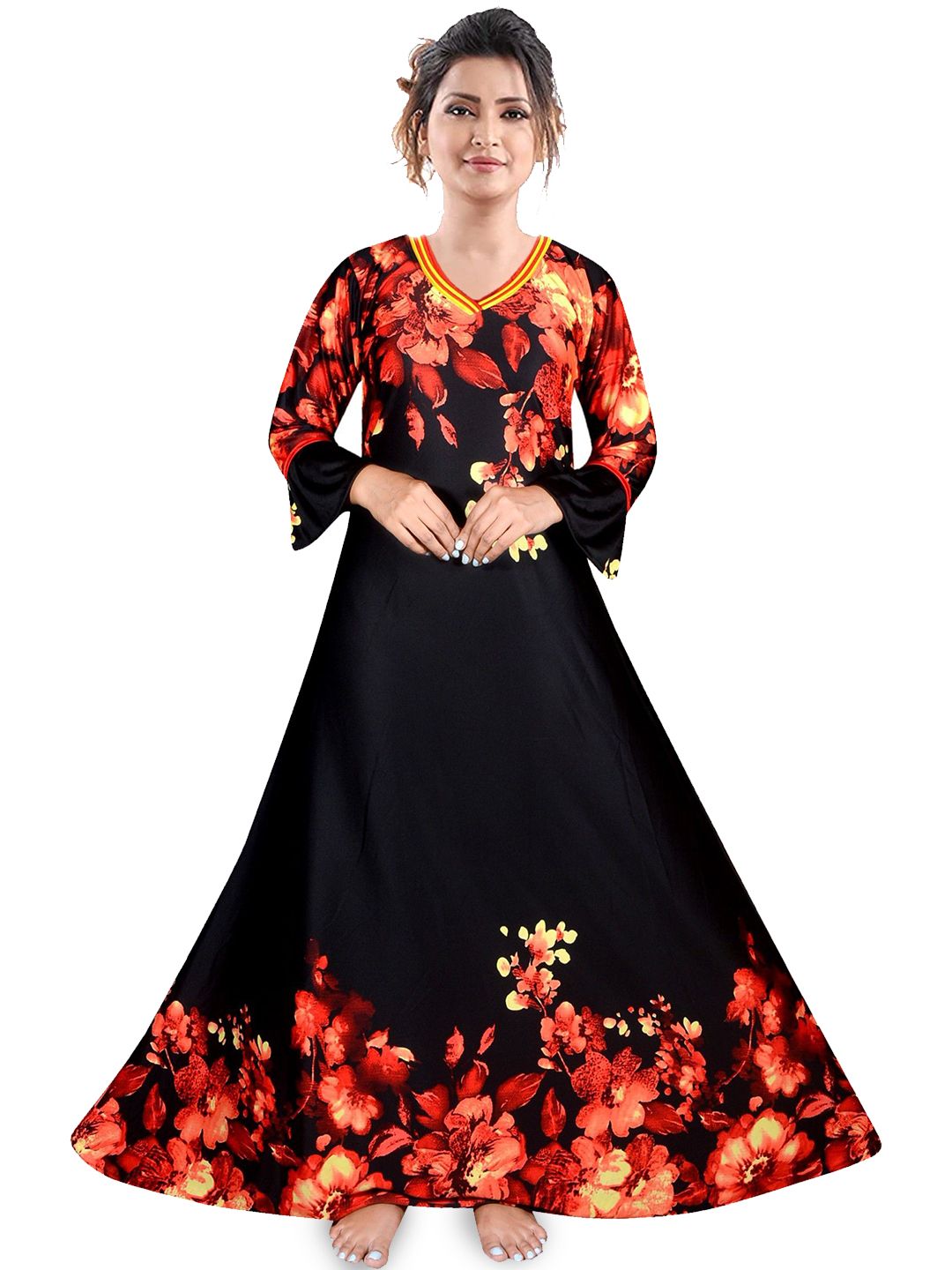 PURSA Satin Printed Maxi Nightdress-picture-14