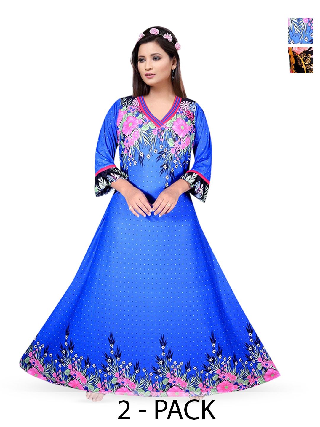 PURSA Women Satin Printed Maxi Nightdress-picture-20