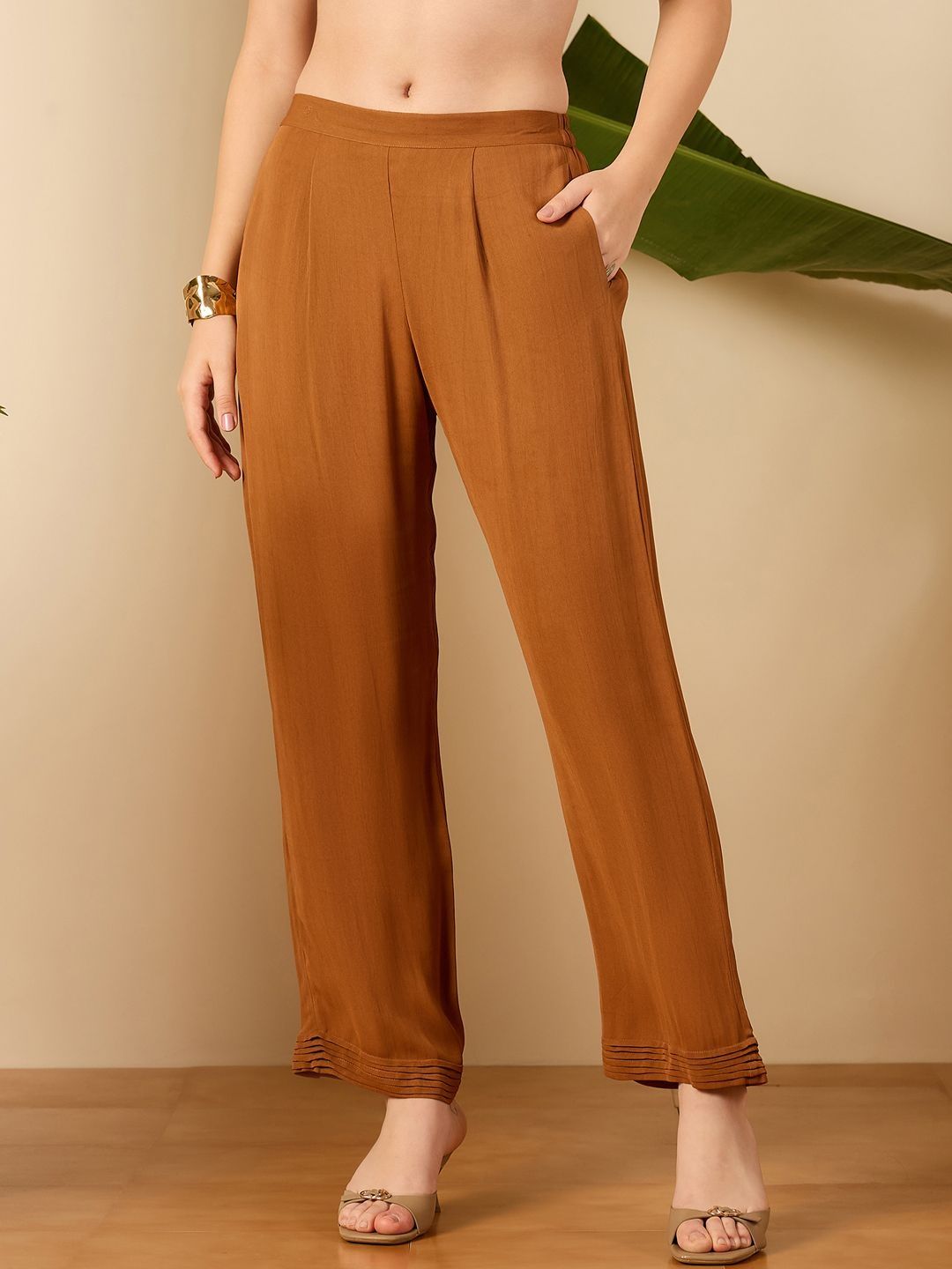 First Resort by Ramola Bachchan Women Regular Fit Mid-Rise Pleated Parallel Trousers-picture-36