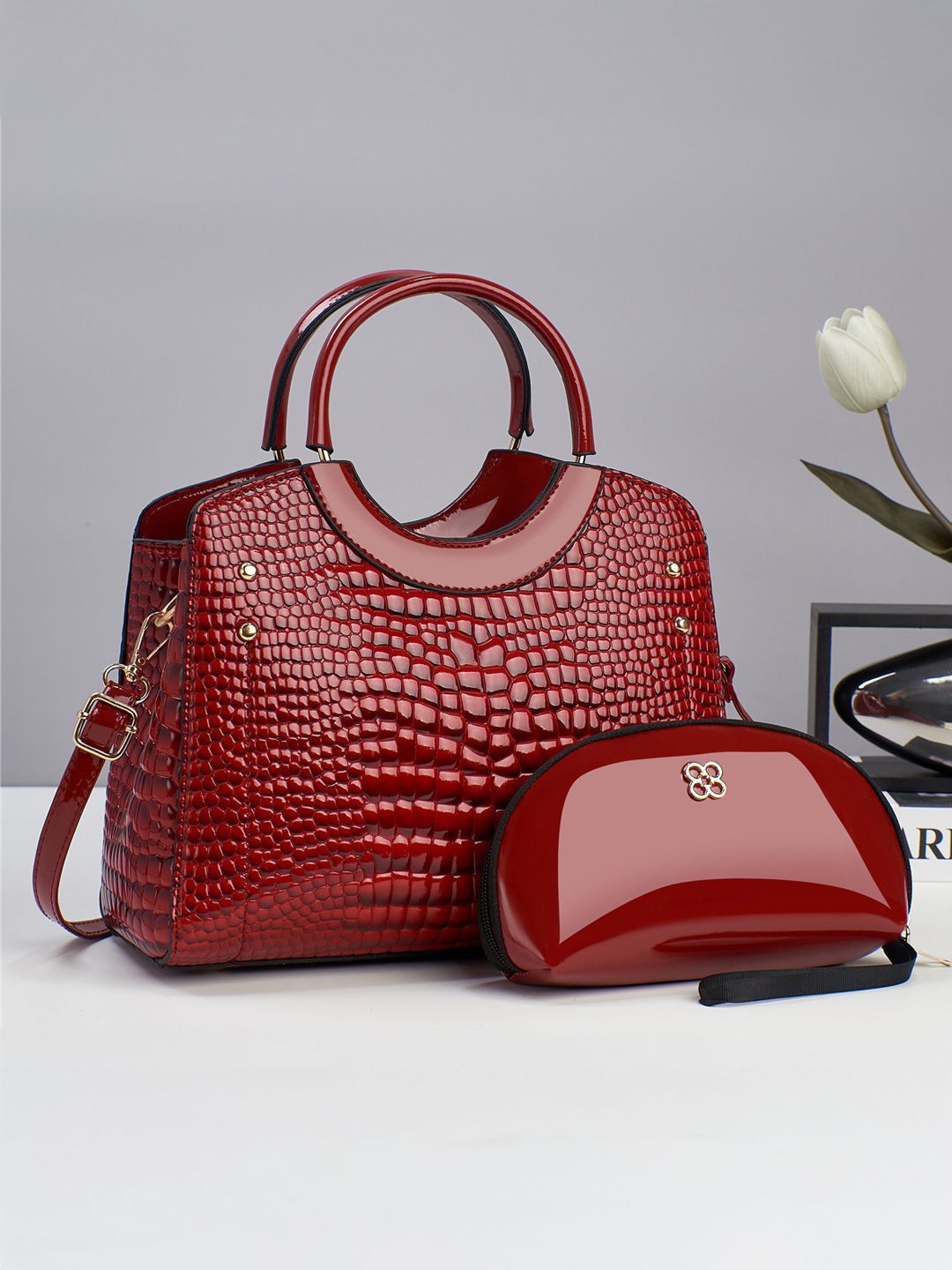 StyleCast Women Textured Structured Handheld Bag with Pouch-picture-40
