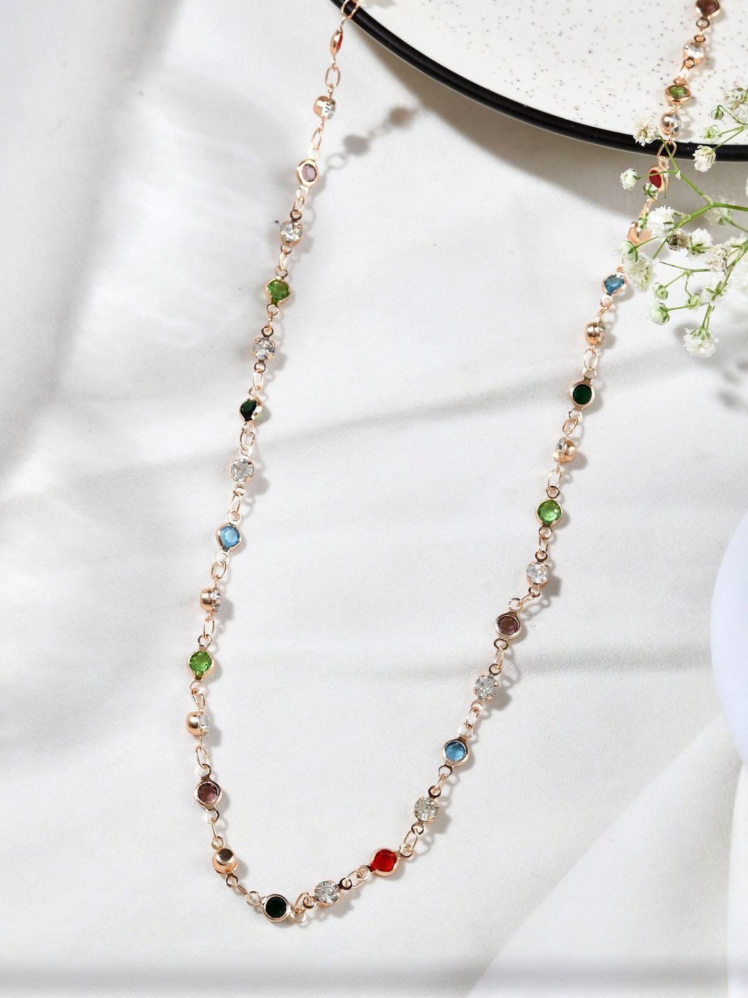 Jewels Nest Unisex Stainless Steel Gold-Plated Stones Studded Link Minimal Chain-picture-15