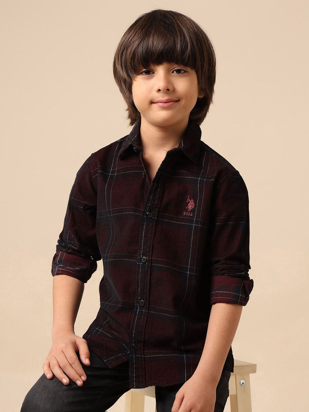 U.S. Polo Assn. Kids Boys Checked Spread Collar Pure Cotton Shirt-picture-45