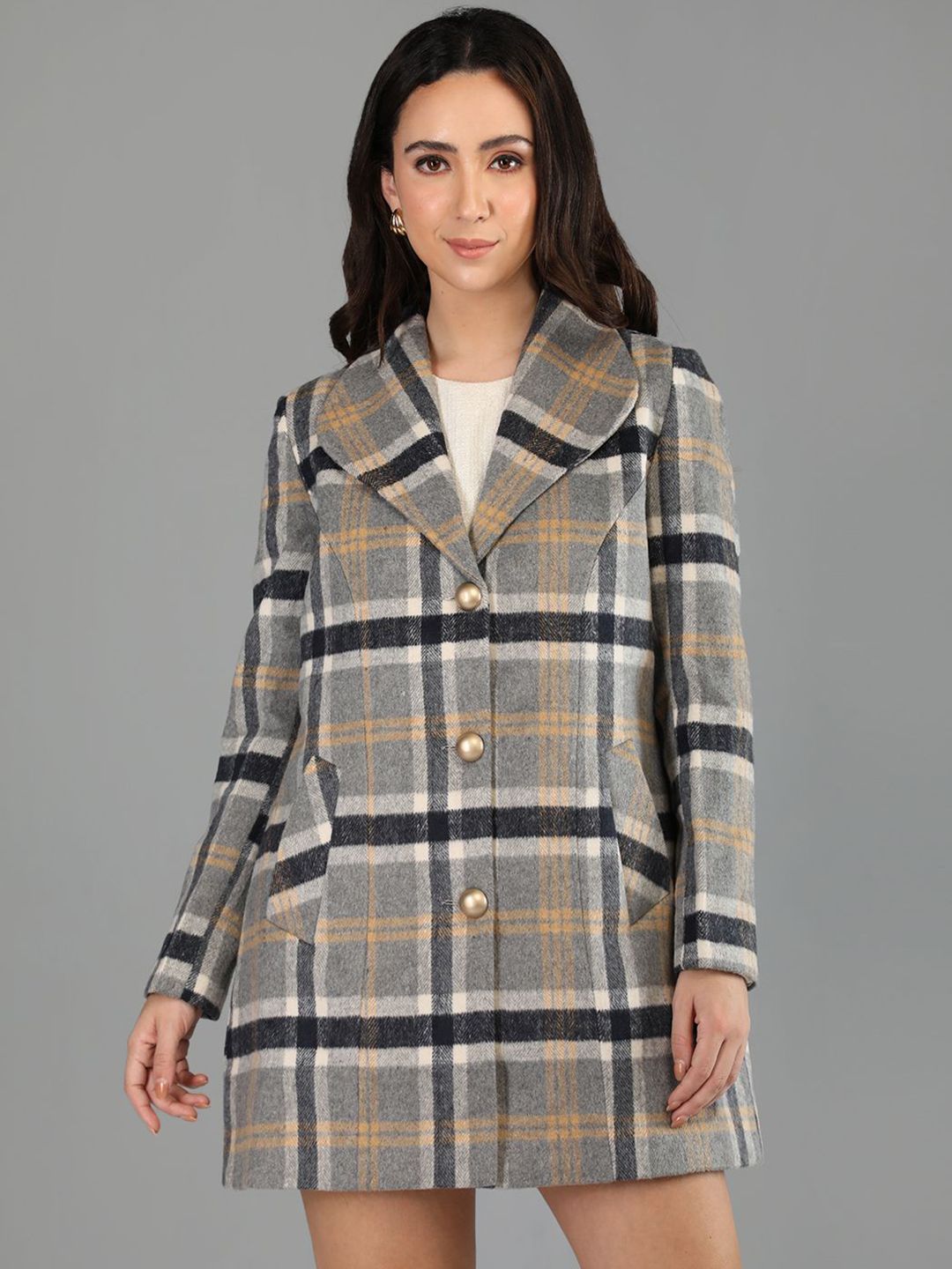 HONNETE Women Checked Regular Fit Single-Breasted Stylish Trench Coat-picture-30