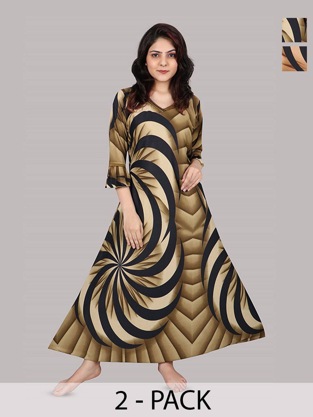 PURSA Pack of 2 Printed Satin Maxi Nightdress-picture-22