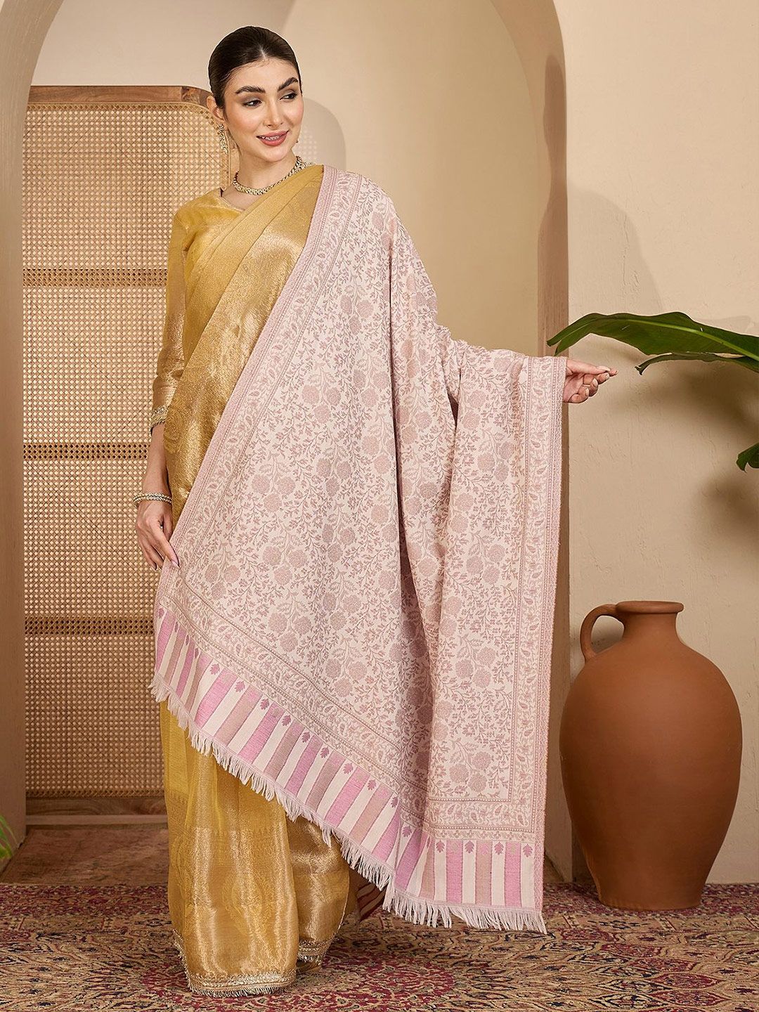 Sangria Floral Woven Design Pashmina Shawl-picture-36