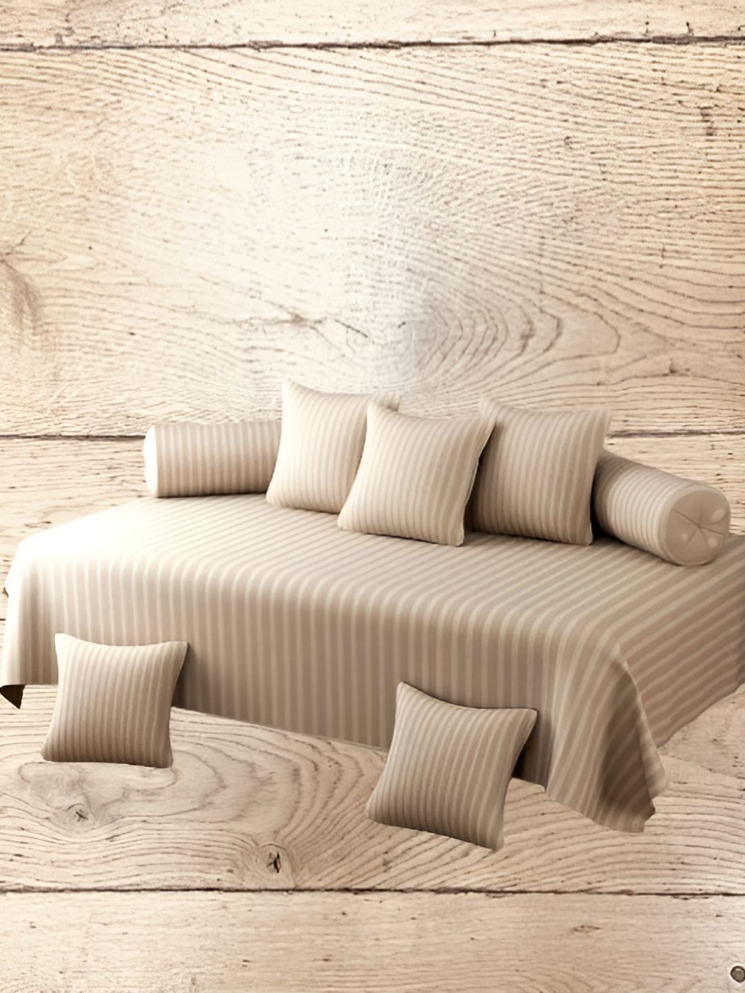 WELLNEST Set Of 8 Beige Striped Diwan Set-image-22