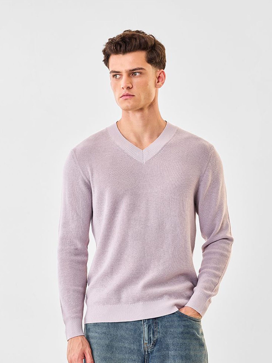 Snitch Men Ribbed V-Neck Long Sleeves lightweight Pullover-picture-39