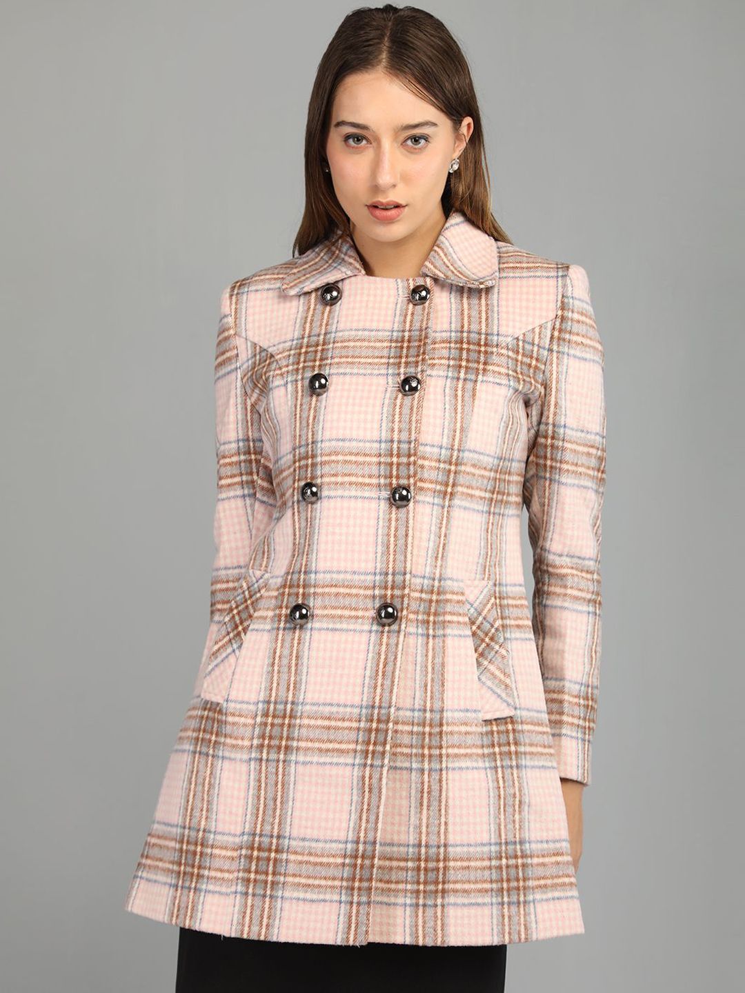 HONNETE Women Regular Fit Checked Single Breasted Coats-picture-25