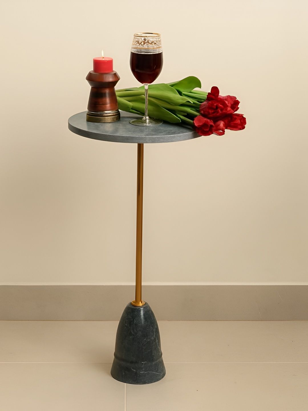 Little Extra Grey Marble & Metal Round Coffee Table-image-4