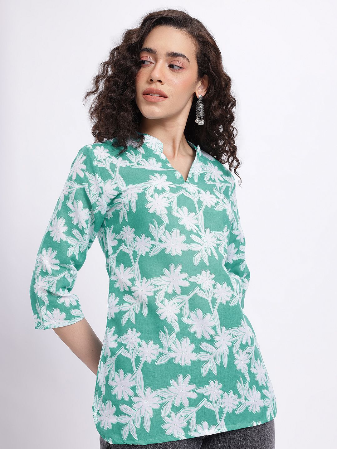 Anouk Rustic Floral Print Mandarin Collar Cotton Kurti-image-45