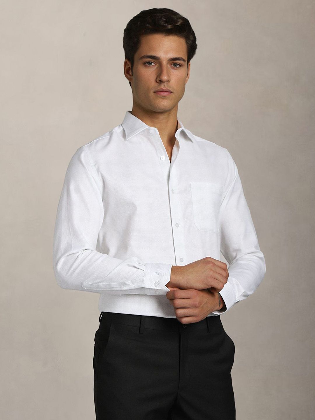 Louis Philippe Men Textured Spread Collar Pure Cotton Formal Shirt-picture-44