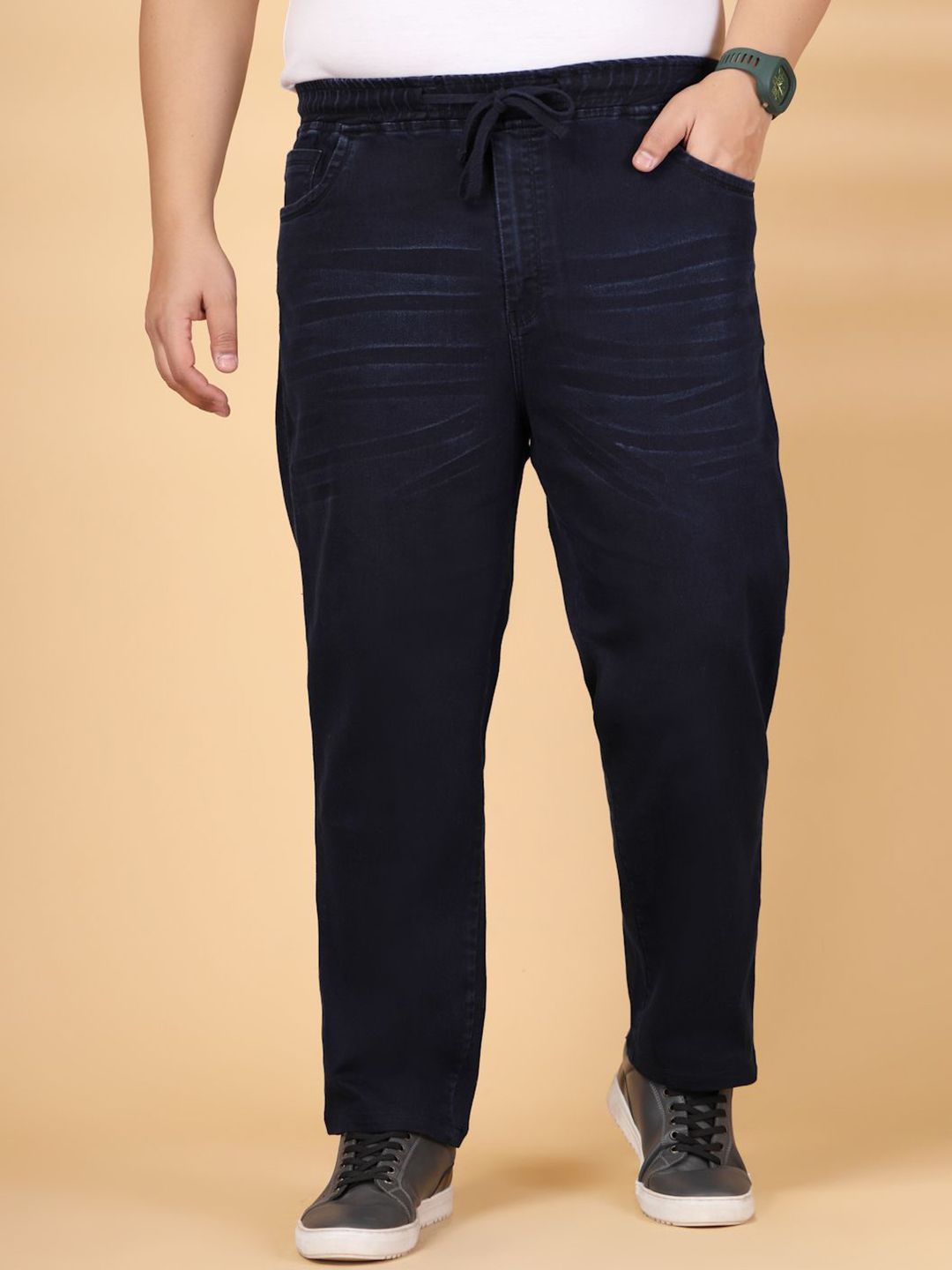 plusS Men Mid-Rise Relaxed Fit Clean Look Elasticated Waistband Casual Jeans-picture-26