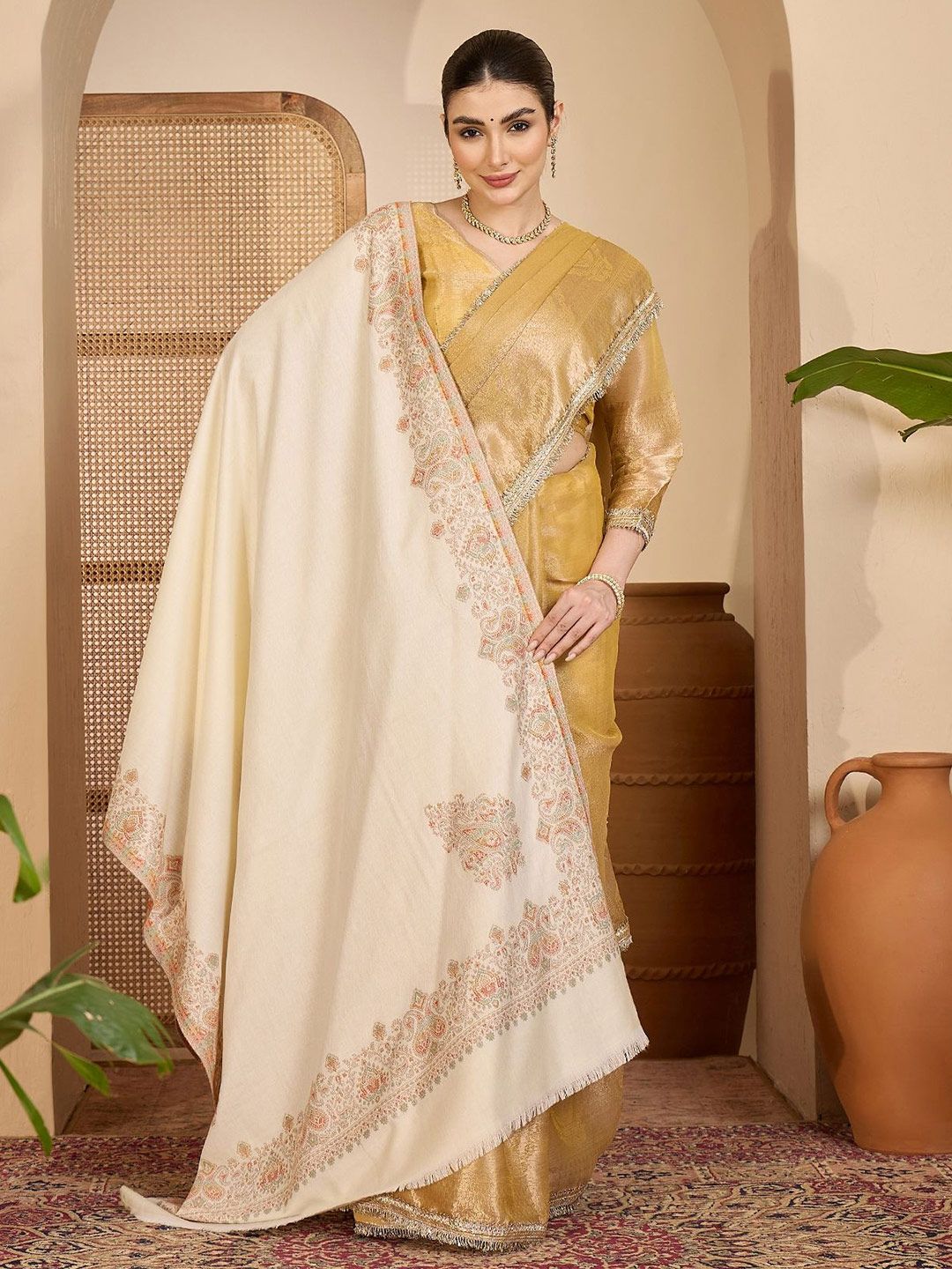 Sangria Women Ethnic Motifs Woven Design Shawl-image-2
