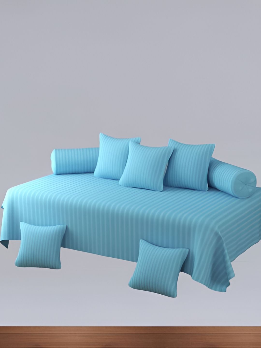 WELLNEST 8Pcs Blue Striped Cotton Diwan Set-picture-57