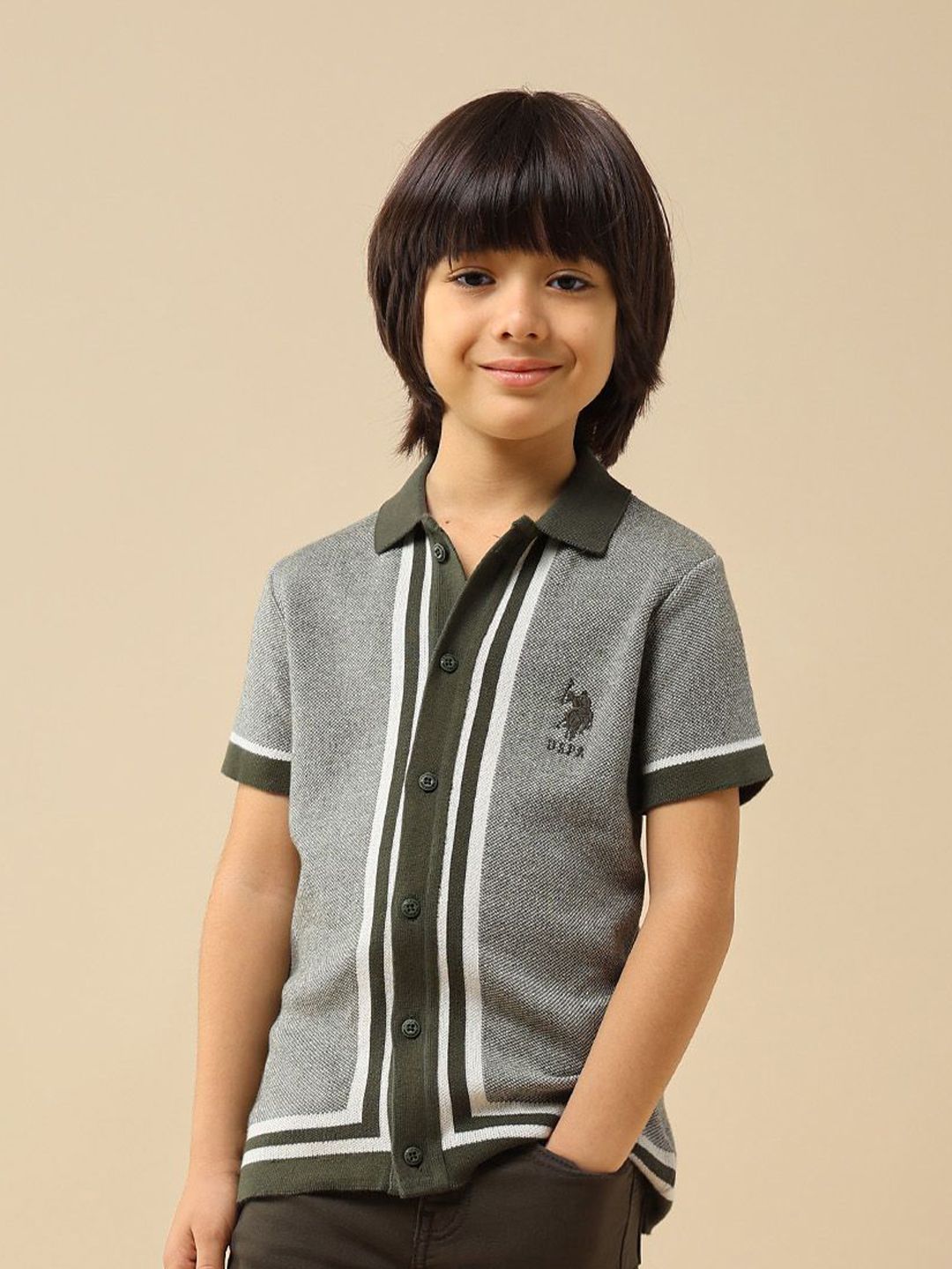 U.S. Polo Assn. Kids Boys Textured Regular Fit Polo Collar Pure Cotton Tshirts-picture-19