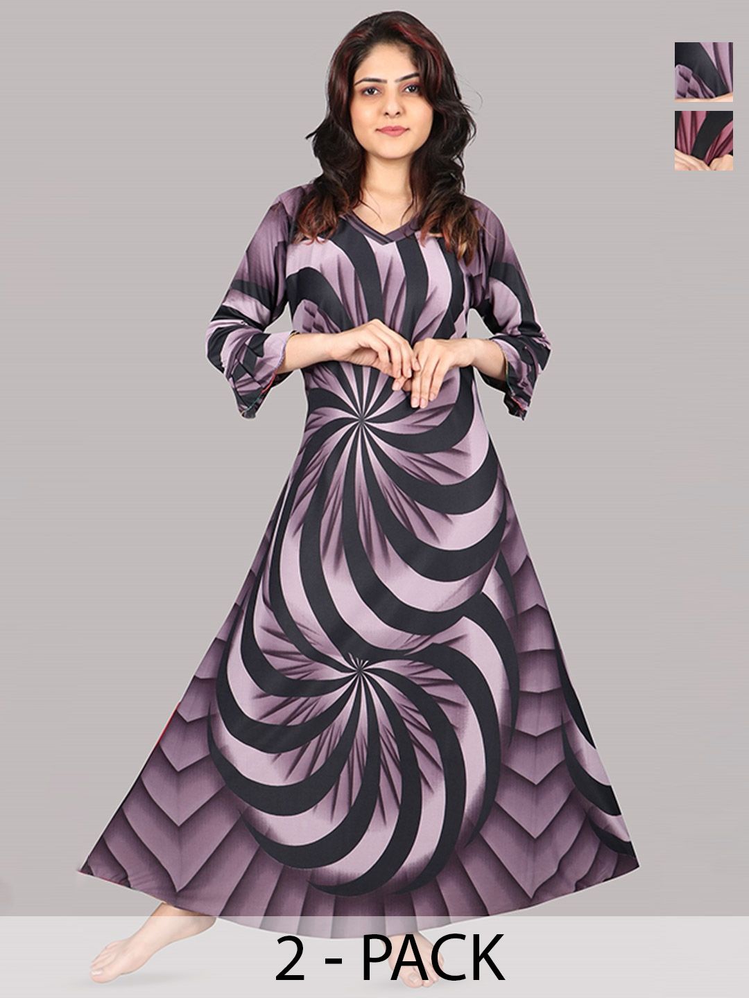PURSA Women Pack Of 2 Printed Maxi Nightdress-picture-28